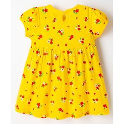 Babyhug Single Jersey Knit Half Sleeves Floral Printed Frock with Bloomer & Bow Applique - Yellow