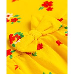 Babyhug Single Jersey Knit Half Sleeves Floral Printed Frock with Bloomer & Bow Applique - Yellow