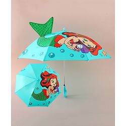 Babyhug Free Size Umbrella with Mermaid Print& Applique - Sea Green