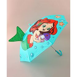 Babyhug Free Size Umbrella with Mermaid Print& Applique - Sea Green