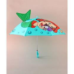 Babyhug Free Size Umbrella with Mermaid Print& Applique - Sea Green