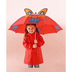 Babyhug Free Size Umbrella with Lion Print with Applique- Red