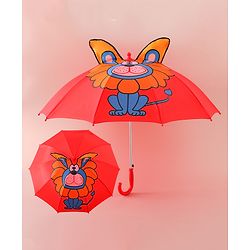 Babyhug Free Size Umbrella with Lion Print with Applique- Red