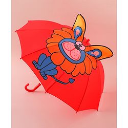 Babyhug Free Size Umbrella with Lion Print with Applique- Red