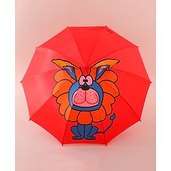 Babyhug Free Size Umbrella with Lion Print with Applique- Red