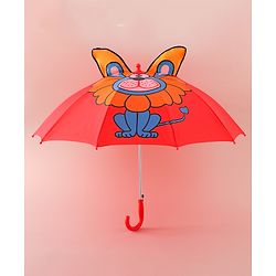Babyhug Free Size Umbrella with Lion Print with Applique- Red