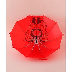 Babyhug Free Size Umbrella with Lion Print with Applique- Red