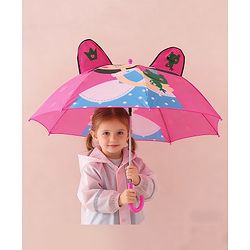 Babyhug Free Size Umbrella with Princess & Frog Print - Fuchsia
