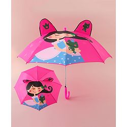 Babyhug Free Size Umbrella with Princess & Frog Print - Fuchsia