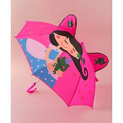 Babyhug Free Size Umbrella with Princess & Frog Print - Fuchsia