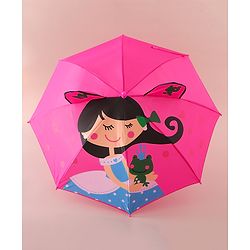 Babyhug Free Size Umbrella with Princess & Frog Print - Fuchsia