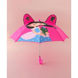 Babyhug Free Size Umbrella with Princess & Frog Print - Fuchsia