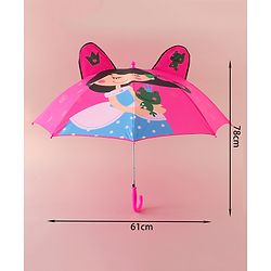 Babyhug Free Size Umbrella with Princess & Frog Print - Fuchsia
