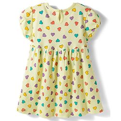 Babyhug 100% Cotton Knit Half Sleeves Hearts Printed Frock With Bow Applique - Yellow