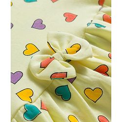 Babyhug 100% Cotton Knit Half Sleeves Hearts Printed Frock With Bow Applique - Yellow