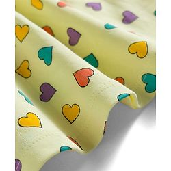 Babyhug 100% Cotton Knit Half Sleeves Hearts Printed Frock With Bow Applique - Yellow