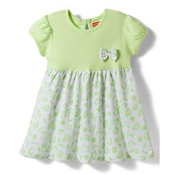 Babyhug Single Jersey Knit Half Sleeves Tropical Theme Printed Frock with Bow Applique - Green