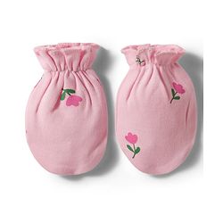 Babyhug 100% Cotton Knit Floral Printed Cap Mittens & Booties Set Pink - Diameter 12.5 cm