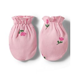 Babyhug 100% Cotton Knit Floral Printed Cap Mittens & Booties Set Pink - Diameter 12.5 cm