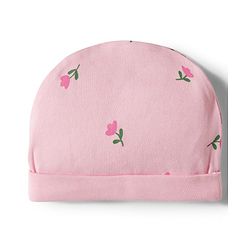 Babyhug 100% Cotton Knit Floral Printed Cap Mittens & Booties Set Pink - Diameter 12.5 cm