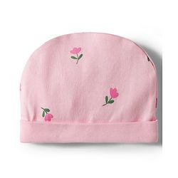 Babyhug 100% Cotton Knit Floral Printed Cap Mittens & Booties Set Pink - Diameter 12.5 cm