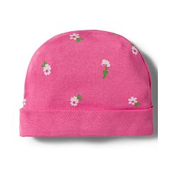 Babyhug 100% Cotton Knit Floral Printed Cap Mittens & Booties Set Pink - Diameter 9.5 cm