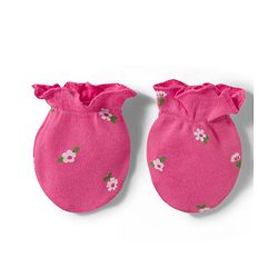 Babyhug 100% Cotton Knit Floral Printed Cap Mittens & Booties Set Pink - Diameter 9.5 cm