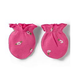 Babyhug 100% Cotton Knit Floral Printed Cap Mittens & Booties Set Pink - Diameter 9.5 cm