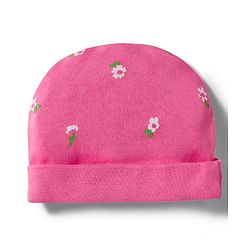 Babyhug 100% Cotton Knit Floral Printed Cap Mittens & Booties Set Pink - Diameter 9.5 cm