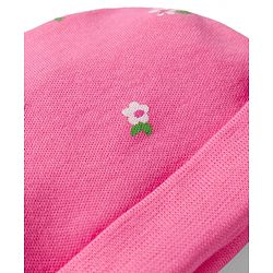 Babyhug 100% Cotton Knit Floral Printed Cap Mittens & Booties Set Pink - Diameter 9.5 cm