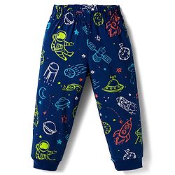 Babyhug Cotton Knit Full Sleeves T-Shirt & Pyjama Co-ord Night Suit With Space Theme Print - Navy Blue