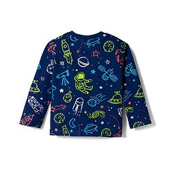 Babyhug Cotton Knit Full Sleeves T-Shirt & Pyjama Co-ord Night Suit With Space Theme Print - Navy Blue