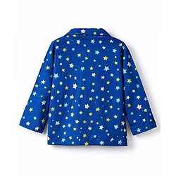 Babyhug Cotton Knit Full Sleeves Co-Ords Shirt & Pyjama Night-Suit With Star Print - Blue
