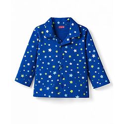 Babyhug Cotton Knit Full Sleeves Co-Ords Shirt & Pyjama Night-Suit With Star Print - Blue