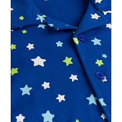 Babyhug Cotton Knit Full Sleeves Co-Ords Shirt & Pyjama Night-Suit With Star Print - Blue