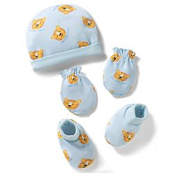 Babyhug 100% Cotton Knit Cap Mittens & Booties Set with Tiger Print Multicolor - Diameter 9.5 cm
