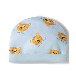 Babyhug 100% Cotton Knit Cap Mittens & Booties Set with Tiger Print Multicolor - Diameter 9.5 cm