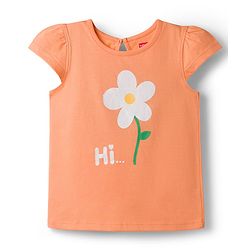 Babyhug 100% Cotton Knit Half Sleeves T-Shirts with Floral Print Pack of 3 - Orange Cream & Blue