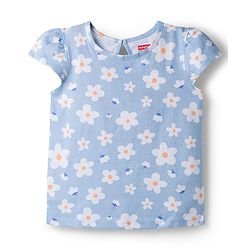 Babyhug 100% Cotton Knit Half Sleeves T-Shirts with Floral Print Pack of 3 - Orange Cream & Blue
