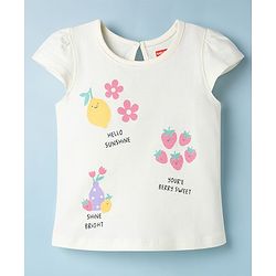 Babyhug Cotton Knit Half Sleeves T-Shirt With Floral & Fruit Print - Multicolor