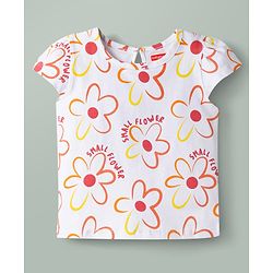 Babyhug Cotton Knit Half Sleeves T-Shirt with Floral Print - Multicolor