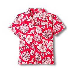 Babyhug Cotton Woven Half Sleeves Leaf Printed Resort Collar Shirt - Red