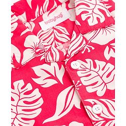 Babyhug Cotton Woven Half Sleeves Leaf Printed Resort Collar Shirt - Red