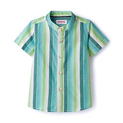 Babyhug Cotton Woven Half Sleeves Striped Shirt - Light Green & Blue