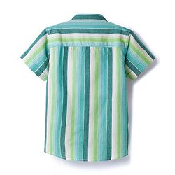 Babyhug Cotton Woven Half Sleeves Striped Shirt - Light Green & Blue