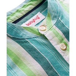 Babyhug Cotton Woven Half Sleeves Striped Shirt - Light Green & Blue