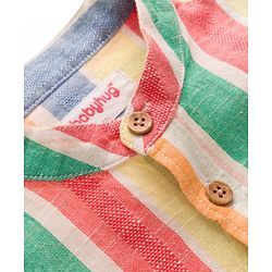 Babyhug Cotton Woven Half Sleeves Striped Mandarin Collar Shirt - Multicolor