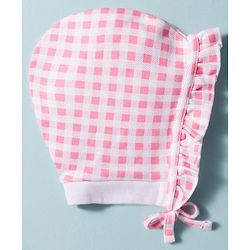 Babyhug 100% Cotton Knit Floral & Checks Printed Caps With Knot Pack Of 2 Multicolour - Diameter 12.5 cm