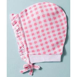 Babyhug 100% Cotton Knit Floral & Checks Printed Caps With Knot Pack Of 2 Multicolour - Diameter 12.5 cm