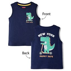 Babyhug Cotton Knit T-Shirt Sleeveless Round Neck Crocodile Print Multi Color 6-9 Months